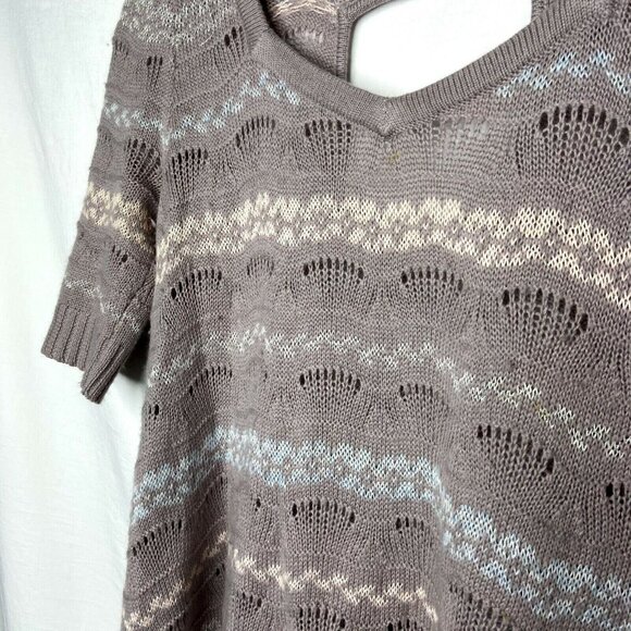 Free People Knit Sweater Size Small Grey Short Sleeve‎ Striped Top 3/4 Sleeves - Picture 5 of 12